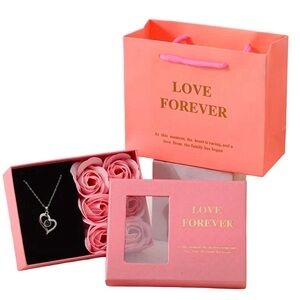 Silver and Pink Heart Pendant Necklace